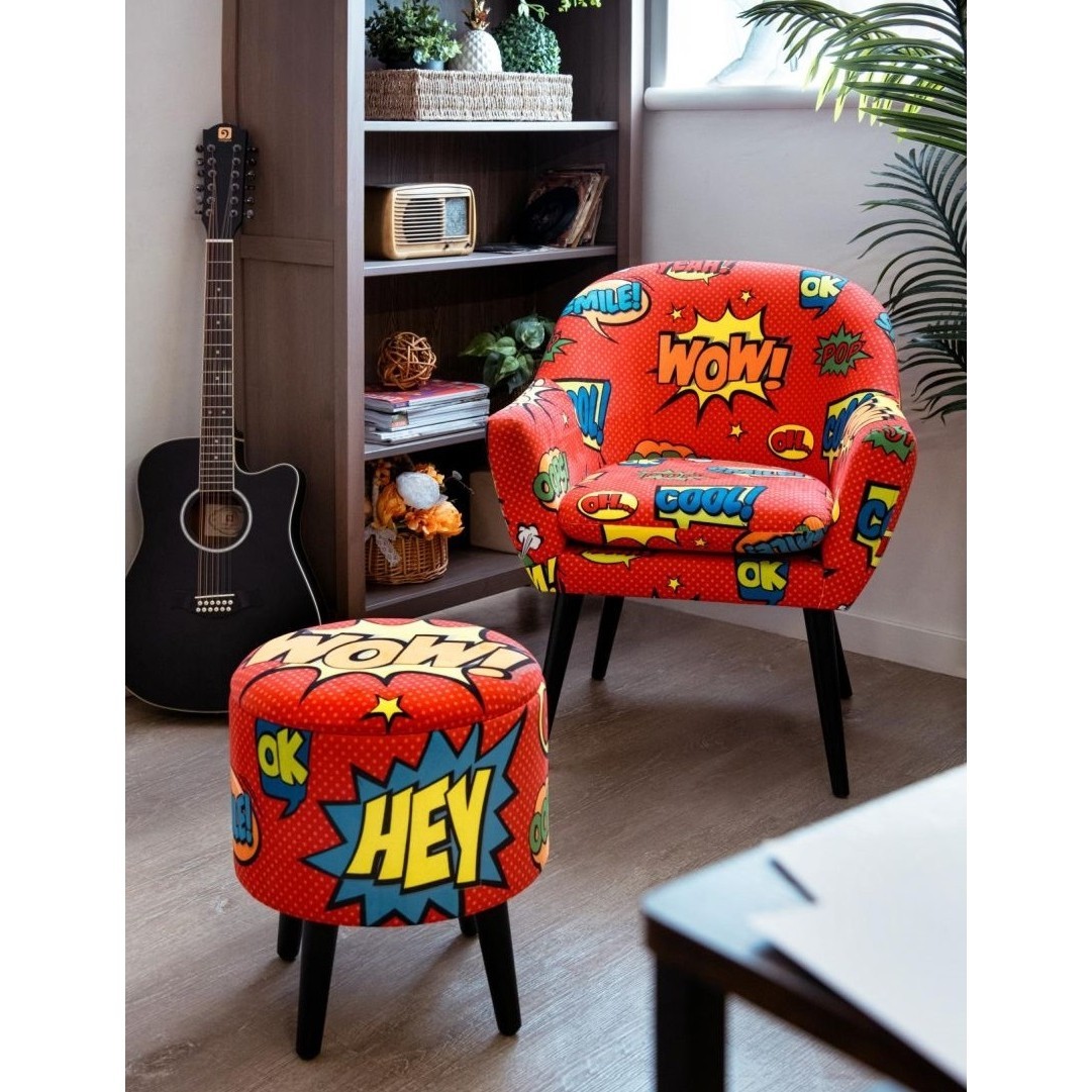 Fauteuil de salon Excelsa Pop, style bande dessinée, multicolore, cod.68589 Excelsa